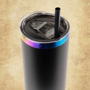 20oz Matte Black Skinny Tumbler with Iridescent Rainbow Rim NEW